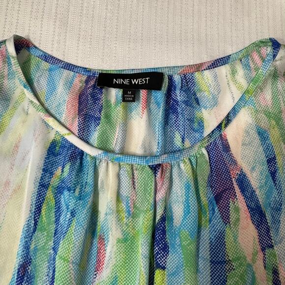 NINE WEST Tank Top M Multicolor Abstract Print Sleeveless Blouse Summer Chic - Picture 3 of 8